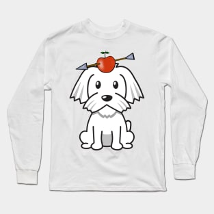 Cute white dog has an apple and arrow on head Long Sleeve T-Shirt